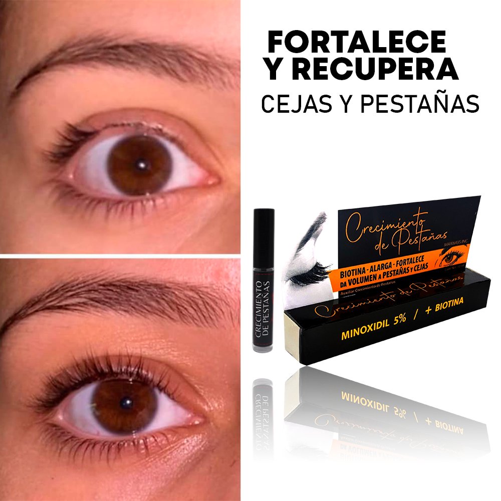 Tratamiento Crecimiento de Pestañas, Cejas o Cabello Barba Bigote, Alargador y Fortalecedor de Pestañas, Estimulante y Potenciador Vitamina E, Bioti, Tupidas y Voluminosas - Maximus Inc